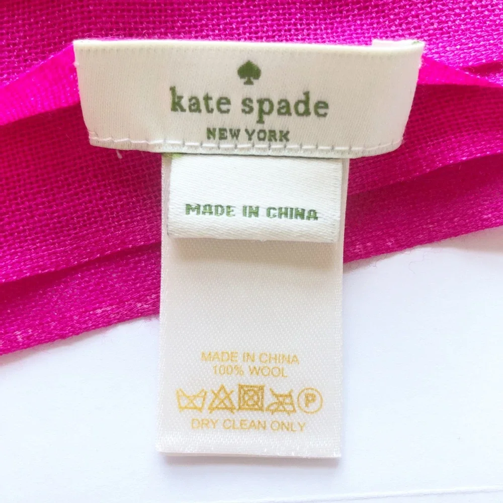Kate Spade Scarf Pink Polka Dot 100% Wool Eyelash Fringe 81x24 Wrap